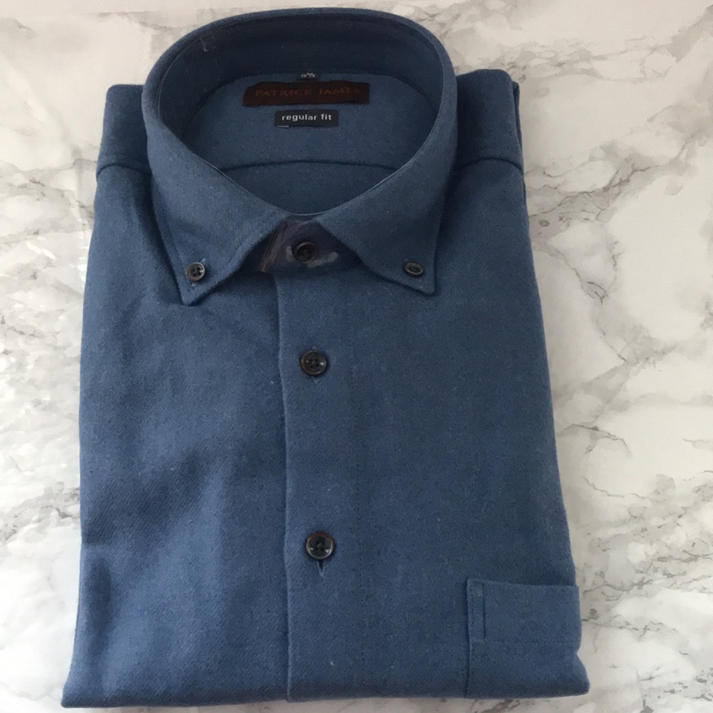 NEW Patrick James Luxe Solid Flannel Long Sleeve Sport Shirt Navy Medium Regular